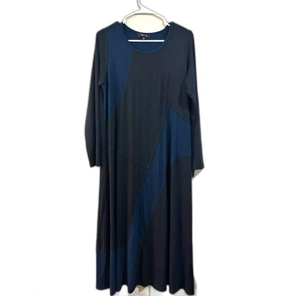 Comfy USA Dress Women's Size Medium Black Blue Rib Knit NWT Modal Comfort Travel - Picture 1 of 4